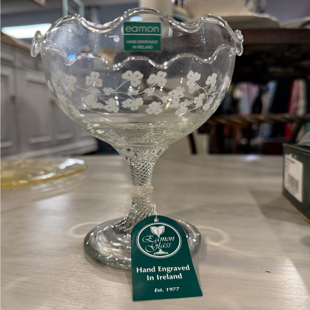 Hand Engraved Clear Glass Bowl